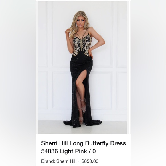 Sherri Hill 54836 Butterfly Gold and Black Beaded Prom Long Court Dress Size 0 - Picture 2 of 4
